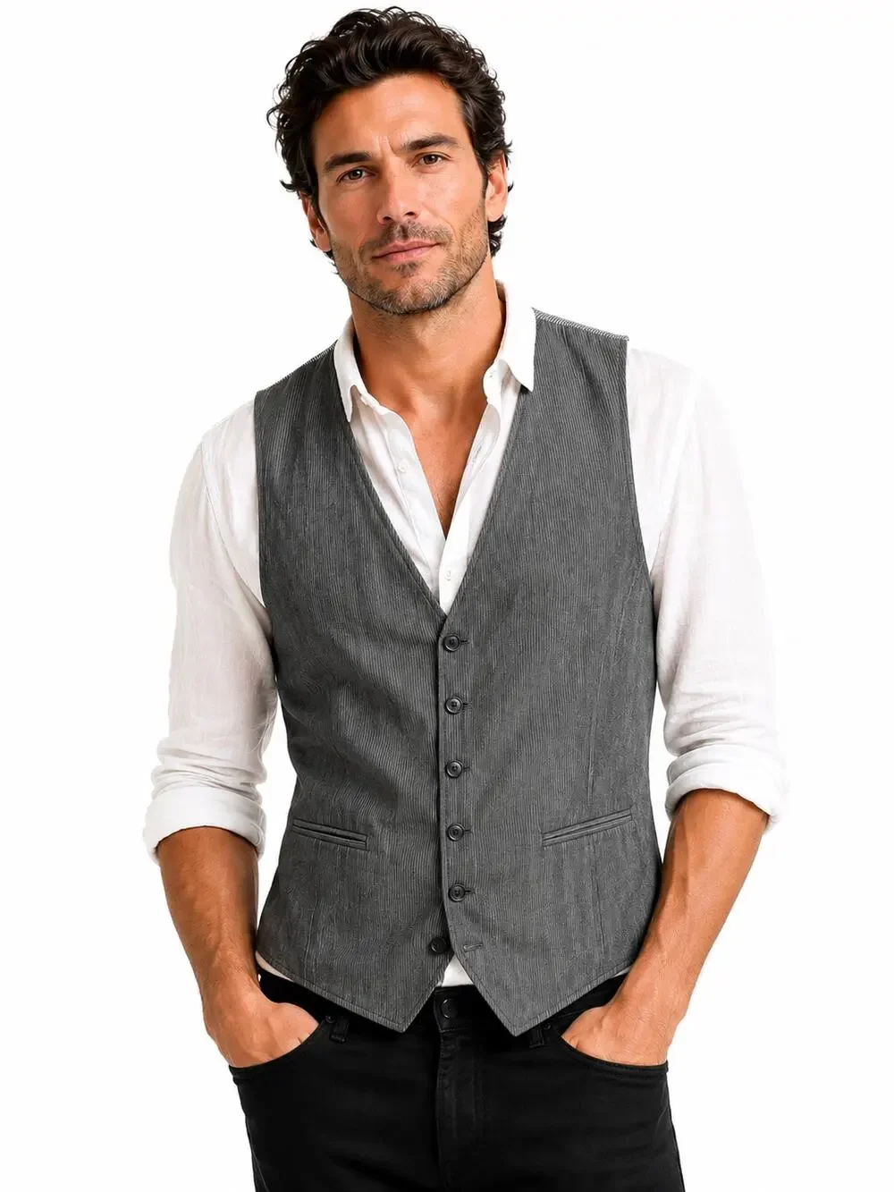 John Varvatos Gray Pinstripe Button Front Suit Vest Waistcoat Men's Size 2XL